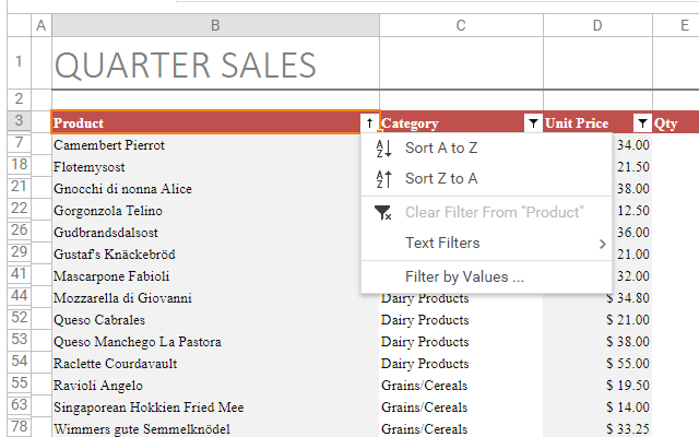 Excel Inspired AutoFilter